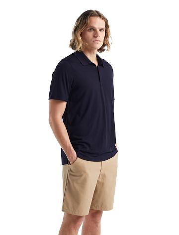 T Shirts Icebreaker Merino Tech Lite II Corta Sleeve Polo Homme Bleu Marine | FR 1160MQZA